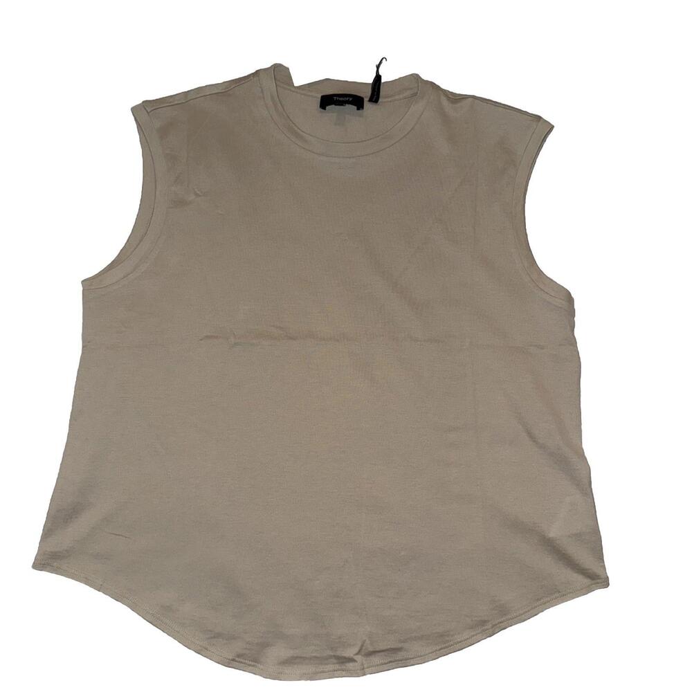 NEW Theory Shirttail Tank Women Beige As M Pima Cotton Quiet Lux Minimalist $75
